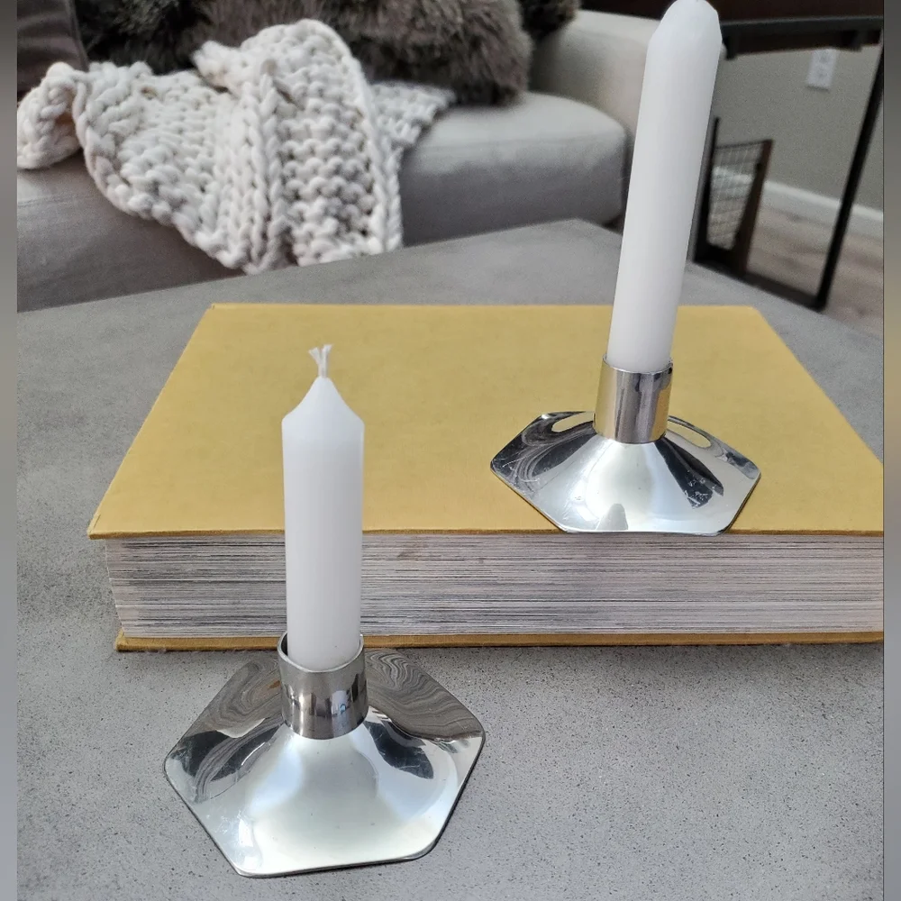 James R. Gagnon Signed Pewter Candle Holder Set, VINTAGE, Maker Featured Cartier